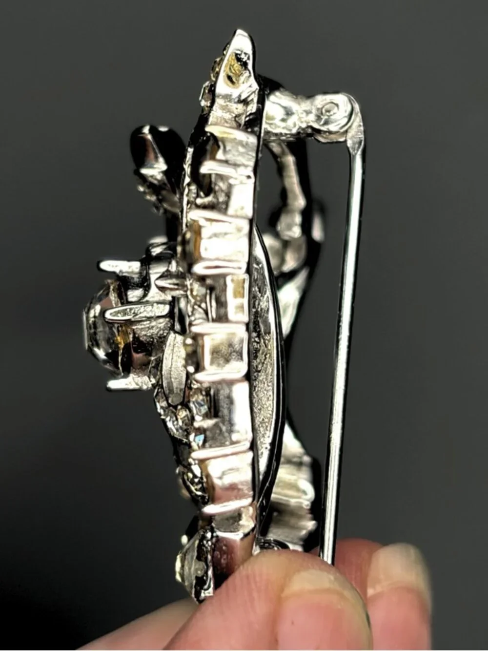 Vintage Crystal Rhinestone Brooch Pin Silver Tone Statement Swirl Jewelry